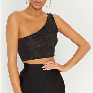 PLT one shoulder glitter top